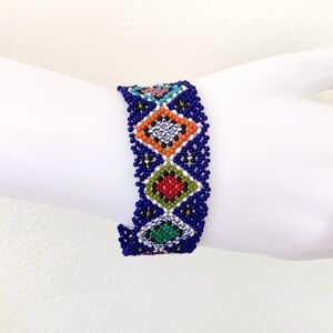 Blue handmade colorful beaded flat bracelet